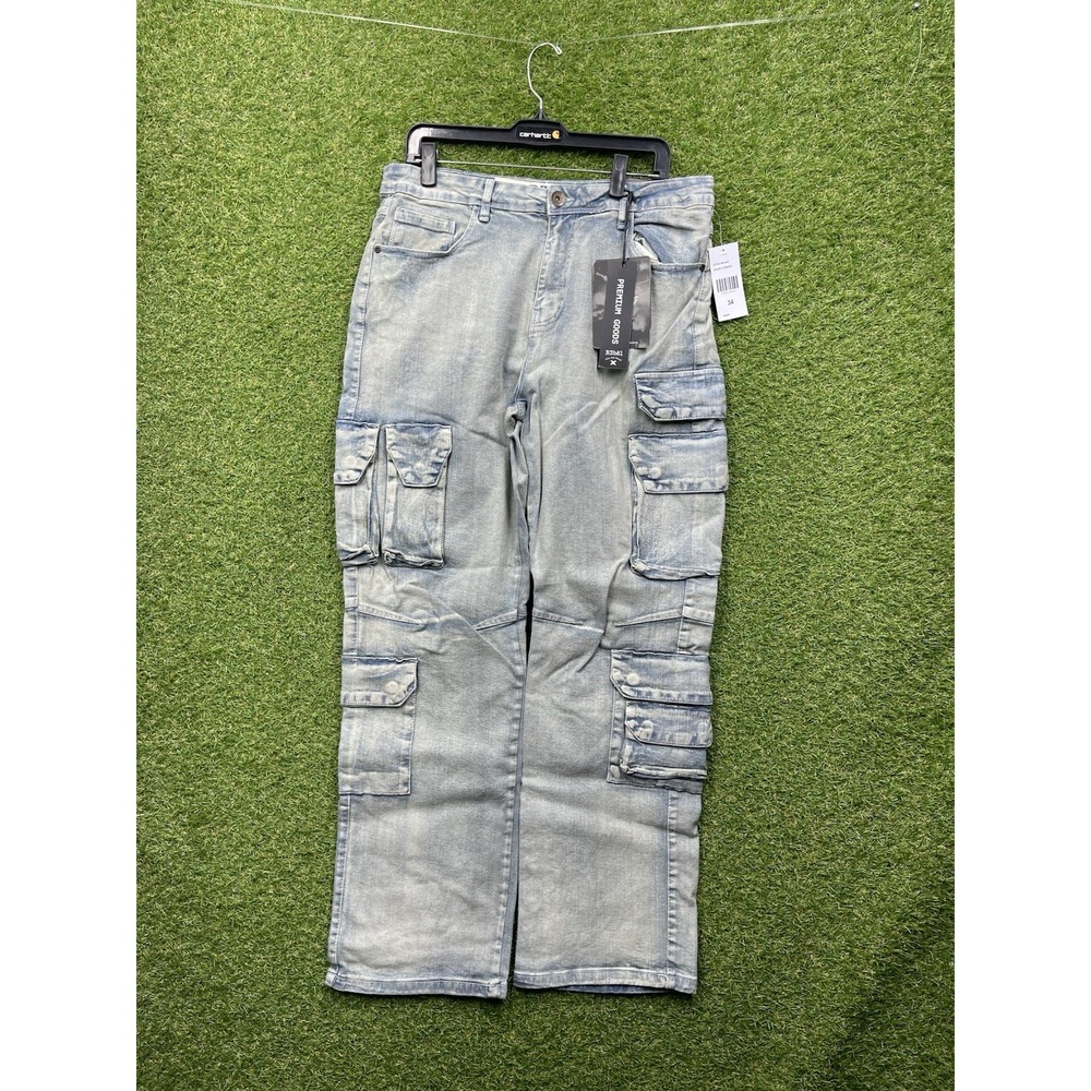 Rebel Vengeance Cargo Jeans Mens 34 Alternative Rapper Relaxed Fit Denim NWT